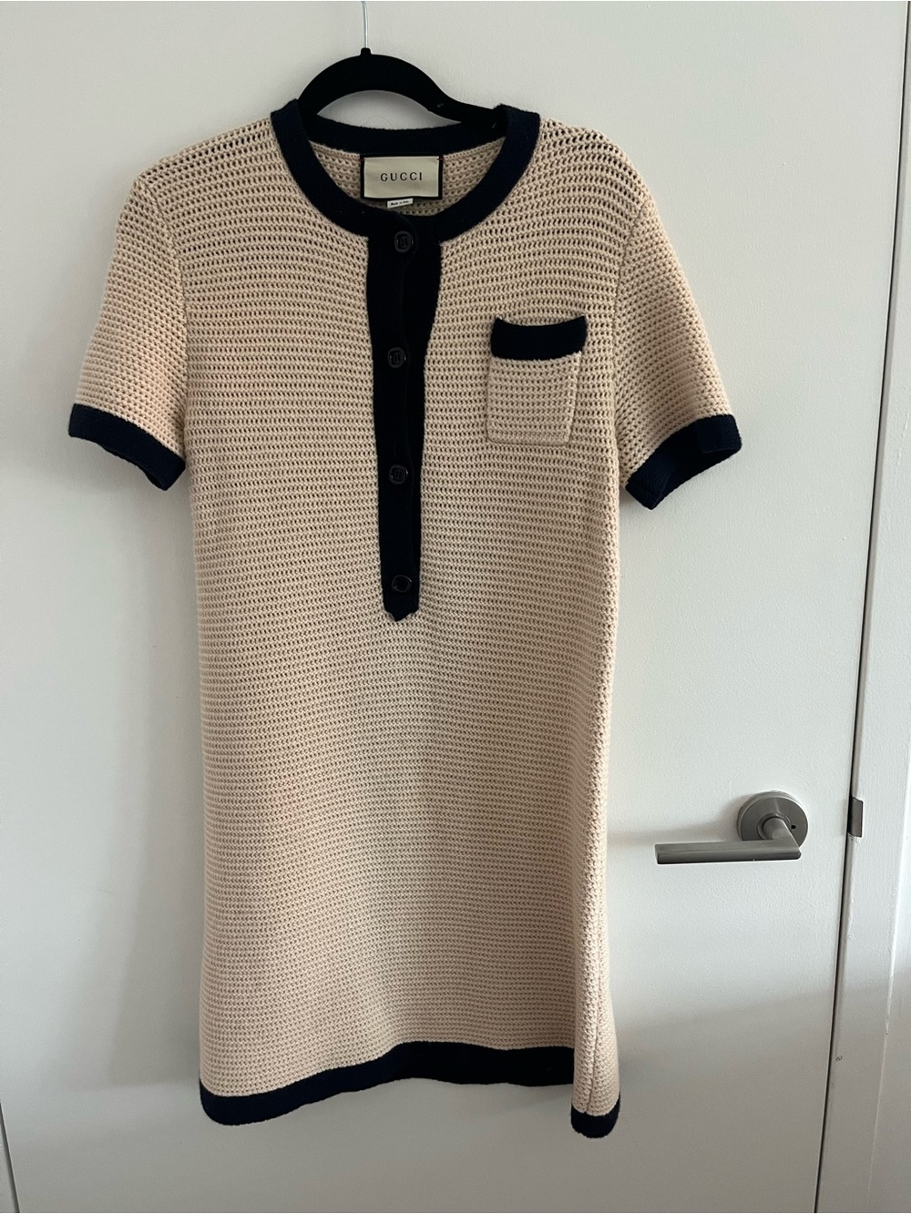 Gucci Beige Round Neck Short-Sleeve Wool Dress Medium